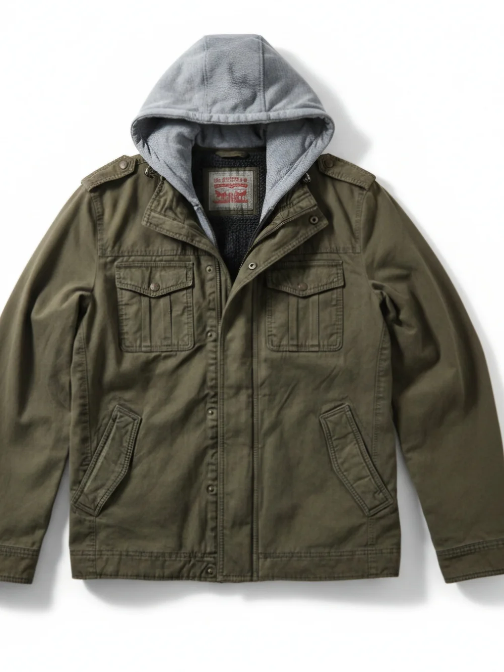 NWT Men's Levi's Military Trucker Jacket with  a Removable Hood and Bib Size L